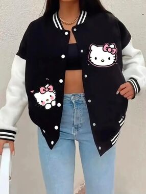 Brand New Womens XL Hello Kitty Black & White Varsity Jacket